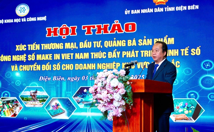 Phó Chủ tịch UBND tỉnh Điện Biên Nguyễn Minh Phú phát biểu tại Hội thảo.